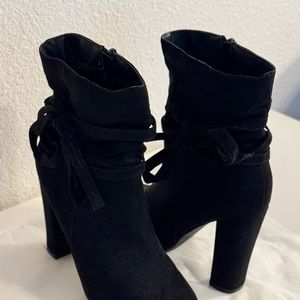 JustFab Black Heeled Boots with Suede Finish